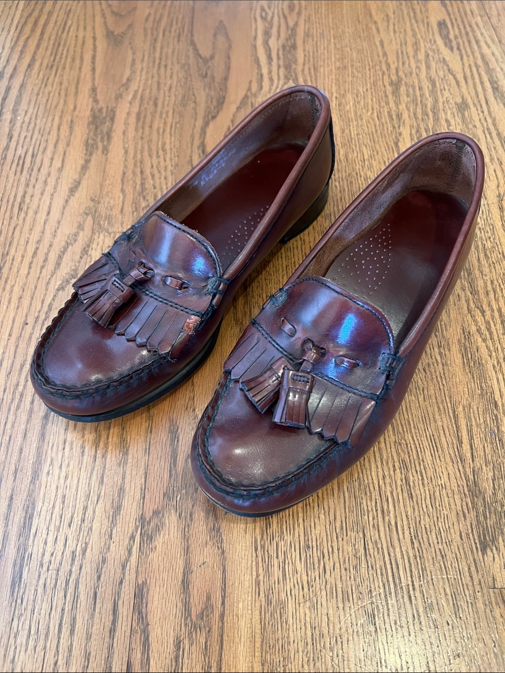 Vintage 90s Dexter Kiltie Tassel Loafers Burgundy Leather Made in USA 7.5
